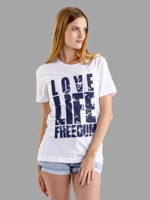 White T-Shirt with Love & Freedom Print